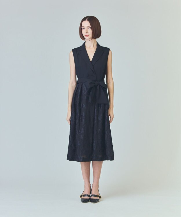 GRACE CONTINENTAL フラワージャガードテーラードレス ブラック