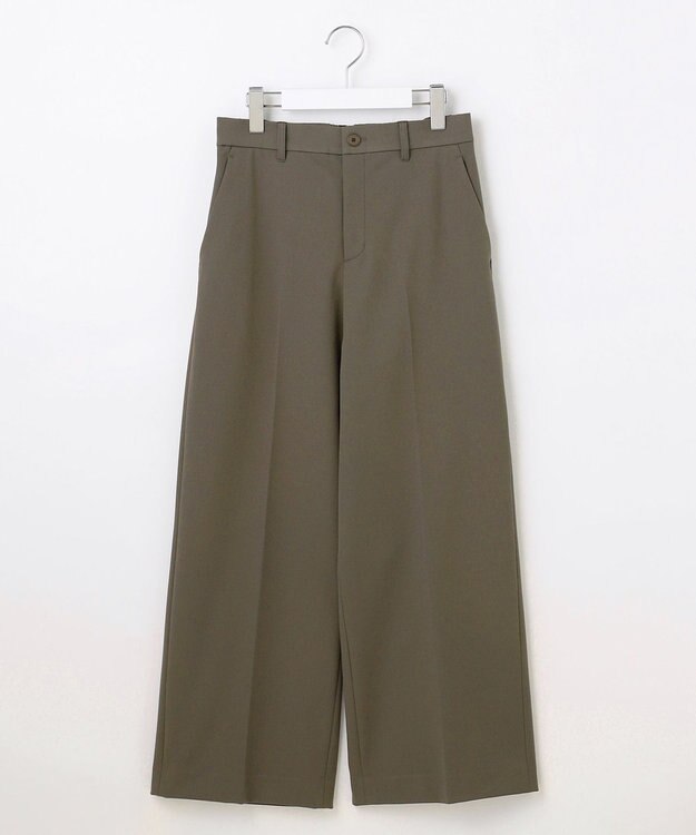 自由区 【撥水加工・洗える】TRギャバ裏起毛ワイド パンツ ダークカーキ