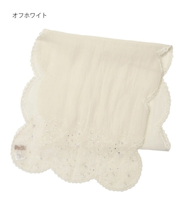 MOONBAT ルナルーチェ ロカ CHANDNI シルクコットン 花刺繍ストール オフホワイト