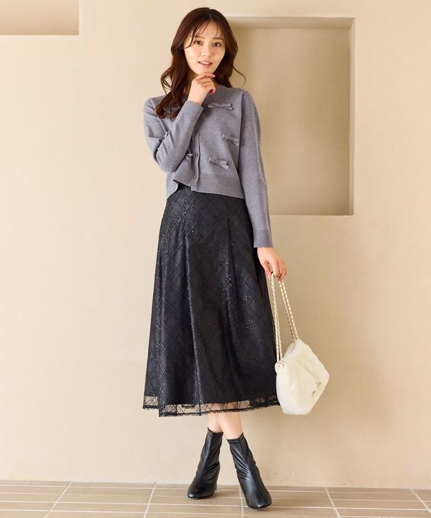 Feroux リボンディテール カーディガン グレー系