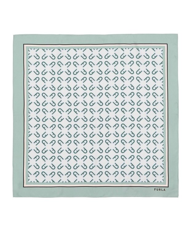 MOONBAT FURLA シルク100% モノグラム柄 スクエアスカーフ ライトグリーン