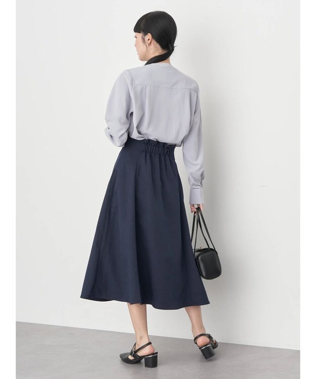 earth music&ecology ノーカラーフロントタックブラウス Light Gray