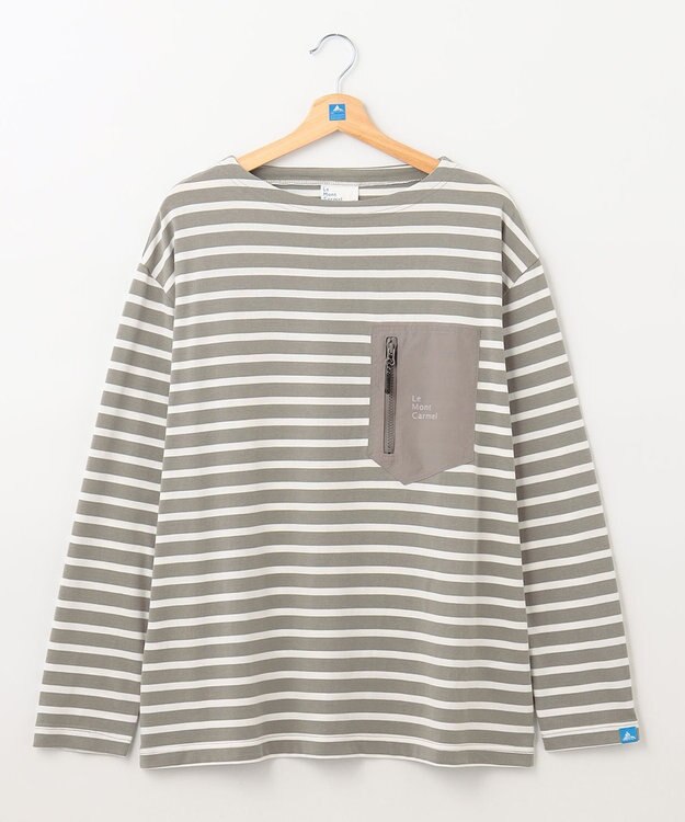 SHARE PARK LADIES 【UNISEX】ボートネックボーダーＴシャツ（S・Mサイズ） グレージュ×オフボーダー