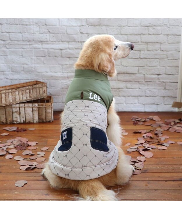 PET PARADISE LEE 綿入ベスト モノグラム 《カーキー》 中型犬 大型犬 カーキ