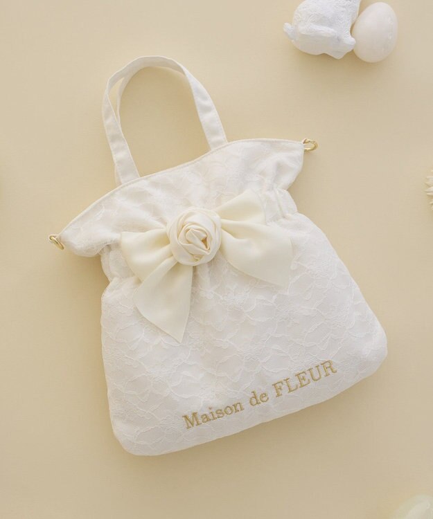 Maison de FLEUR イースターローズリボン2Wayトートバッグ Ivory