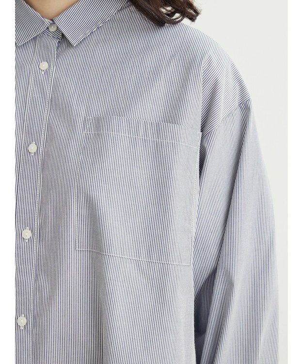 Green Parks 胸元ポケットイージーケアストライプシャツ Dark Navy