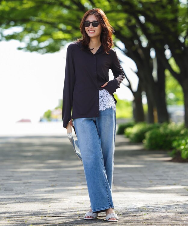 UNFILO L 【UNFILO DENIM/新色追加】撥水ストレッチ ルーズワイドデニム ウォッシュブルー