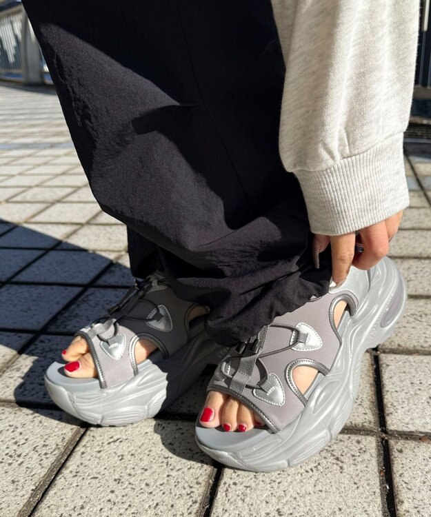 WEGO 【SMLXLサイズ展開】クリアライトソールレースアップサンダル グレー