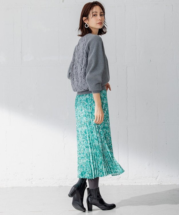 組曲 【選べる8色展開・春まで使える！】バックレースカラー ニット ライトグレー系