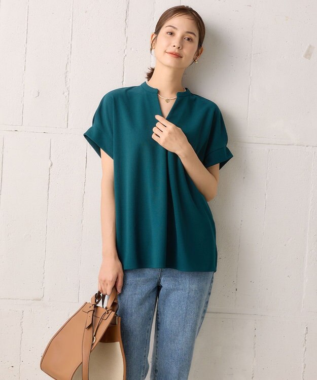 組曲 L 【WEB限定】ライトジョーゼットスキッパー ブラウス ダークグリーン系