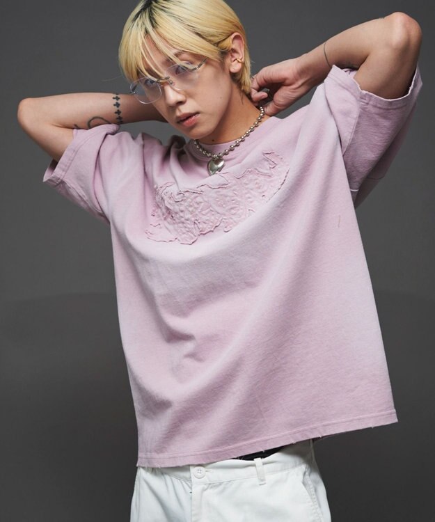 WEGO 【ユニセックス着用ITEM】ダメージアップリケグラフィックT（SS） ピンク