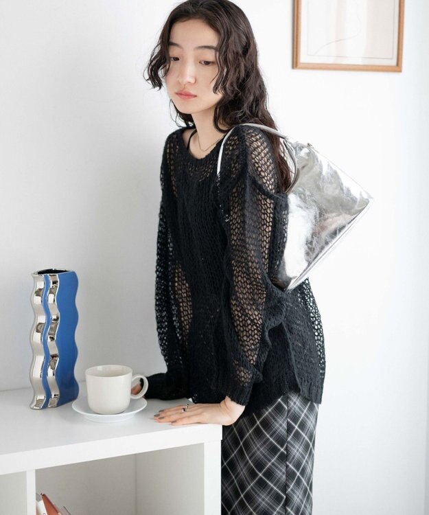 WEGO モヘアライクニットプルオーバー ブラック