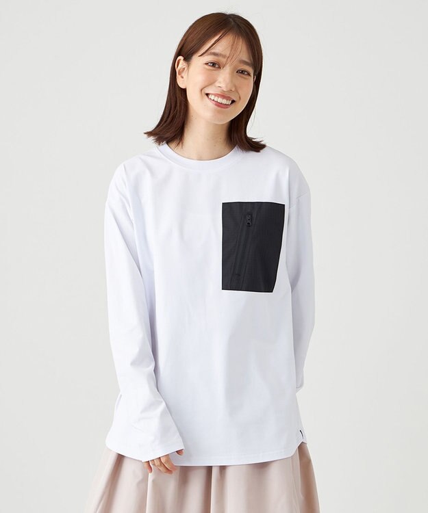 SHARE PARK LADIES 【UVカット・吸水速乾・ストレッチ・軽量 】ＺＩＰポケットＴシャツ（S・Mサイズ） アイボリー系