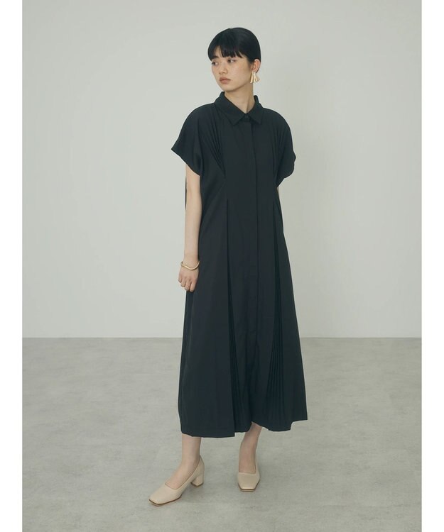 Green Parks ａ．タックプリーツシャツワンピース Black