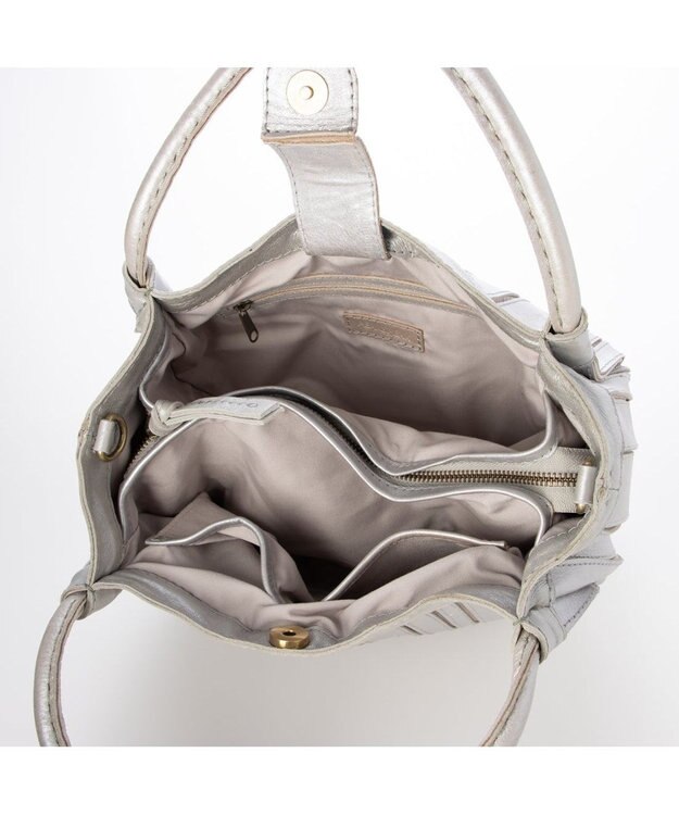 UNBILLION ピークスピーク PEAKS PEAK / ソフトレザーマルチストライプラウンド2wayバッグ シルバー