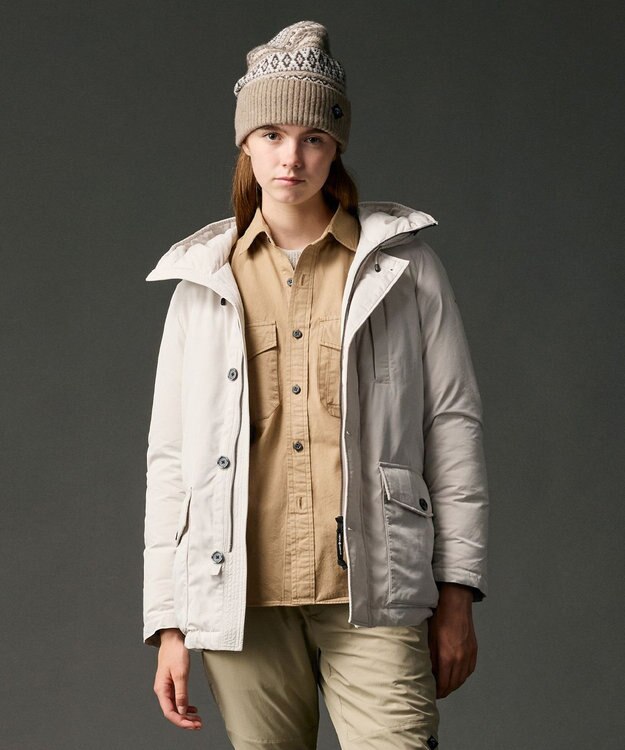JOSEPH ABBOUD MOUNTAIN 【サスティナブル/ECO撥水/ECOファー/９ポケット】ナイロンピーチダウンコート アイボリー系