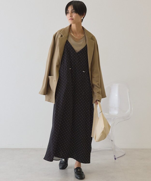 AMERICAN HOLIC サイドシャーリングVネックドットキャミワンピース Black