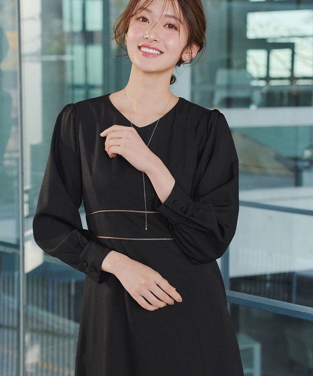 Tiaclasse L パイピングフレアワンピース ブラック