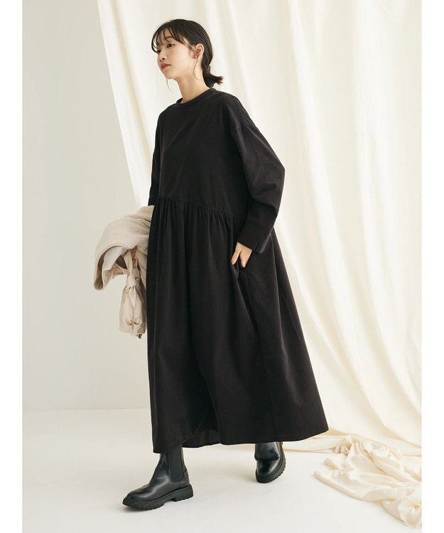 CRAFT STANDARD BOUTIQUE コーデュロイアシンメトリーワンピース Charcoal Gray