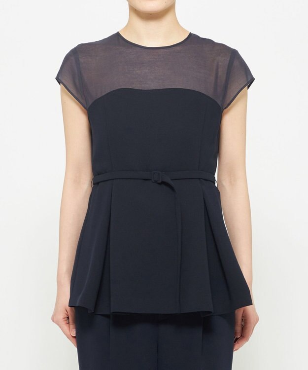 uncrave ウォッシャブルダブルクロス ビスチェブラウス(フレンチスリーブ) ネイビー