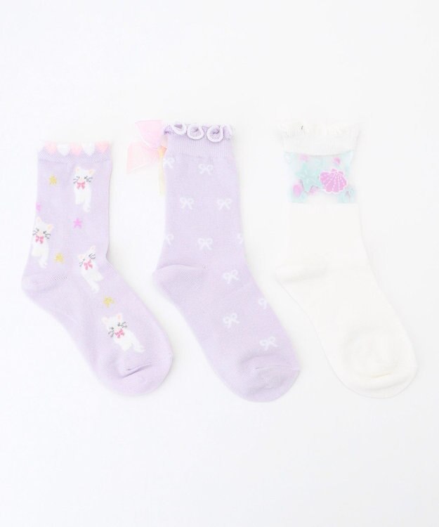 ANY KIDS 【3点セット】ソックス （ネコ） ラベンダー