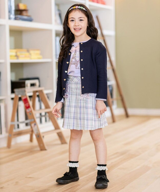 ANY KIDS スナップボタン フレンチ カーディガン ネイビー