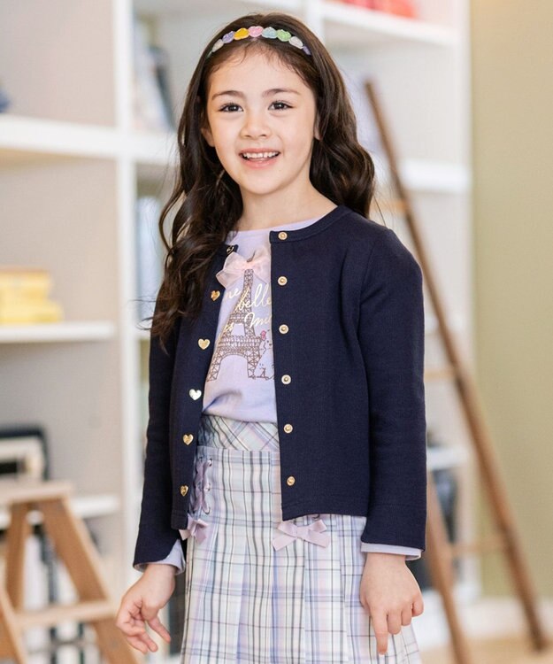 ANY KIDS スナップボタン フレンチ カーディガン ネイビー