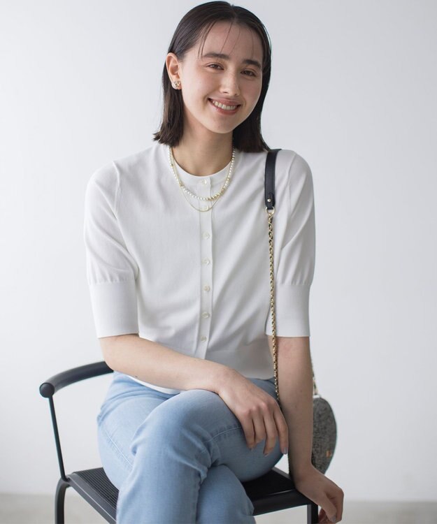 組曲 L ドライタッチ 5分袖カーディガン アイボリー系