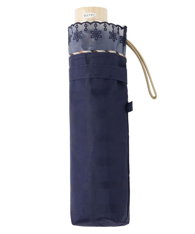 MOONBAT DAKS(ダックス) 晴雨兼用日傘 折りたたみ傘 ハウスチェックジャカード×オーガンジーレース ネイビーブルー