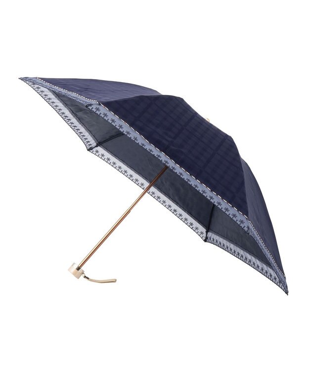 MOONBAT DAKS(ダックス) 晴雨兼用日傘 折りたたみ傘 ハウスチェックジャカード×オーガンジーレース ネイビーブルー