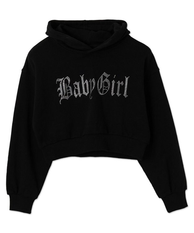 WEGO ラインストーンショートプルパーカー ブラック