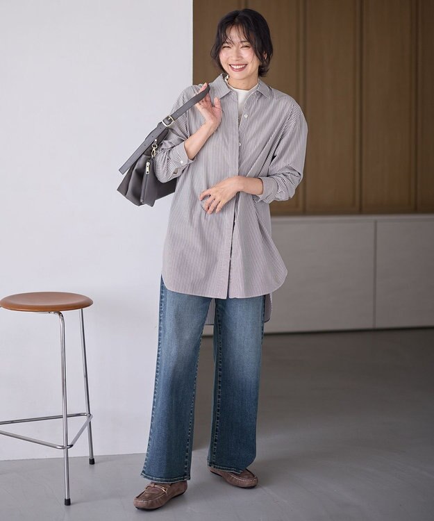 ANY 【洗濯機可/ウエストゴム/ストレッチ】ワイドデニムパンツ インディゴ