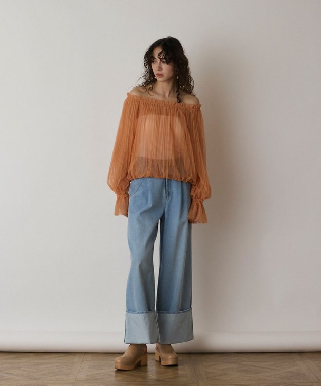 GRACE CONTINENTAL チュールプリーツトップ オレンジ