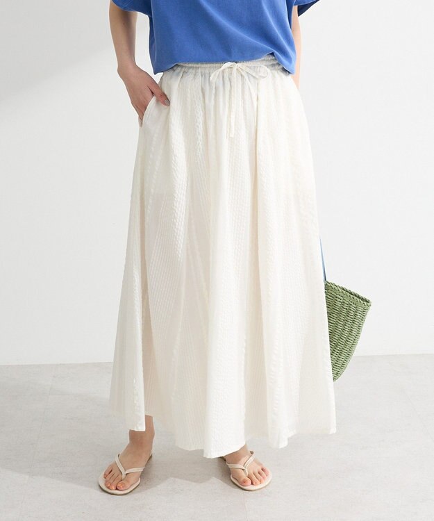 Green Parks Ｉ　シアーサッカーギャザースカート Ivory