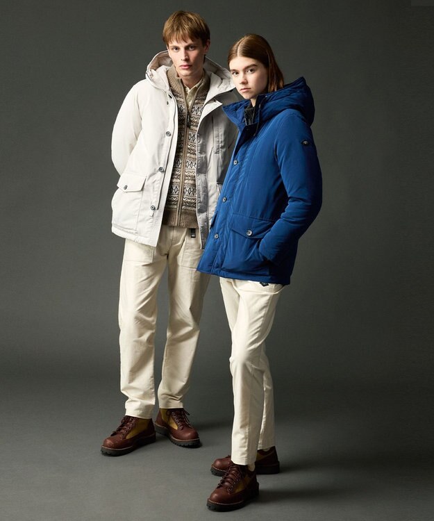 JOSEPH ABBOUD MOUNTAIN 【サスティナブル/ECO撥水/ECOファー/９ポケット】ナイロンピーチダウンコート アイボリー系