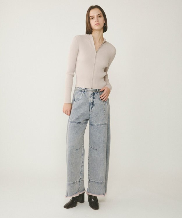 GRACE CONTINENTAL リブニットzipトップ ベージュ