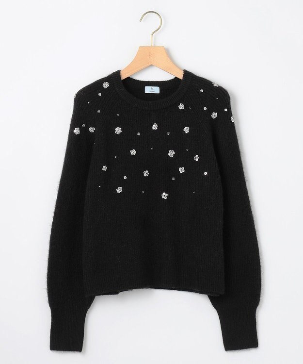 組曲 【WEB限定】モヘヤブレンド ビジューライク刺繍ニット ブラック系