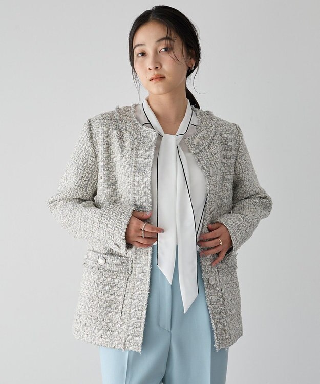 YECCA VECCA 配色ラインボウタイブラウス Off White