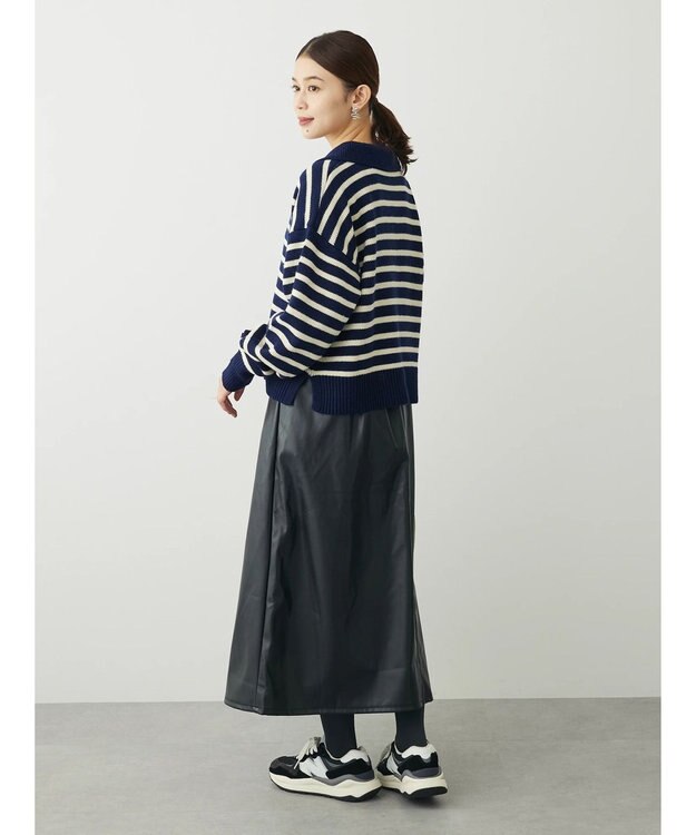 Green Parks キーネックボーダープルオーバー Navy