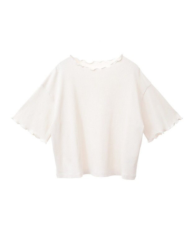 earth music&ecology メローリブ五分袖プルオーバー Ivory