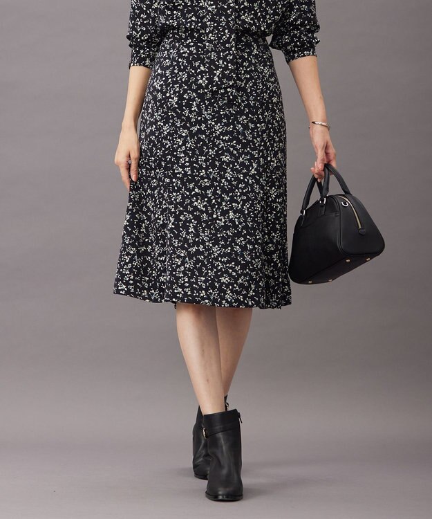 J.PRESS LADIES S 【洗える】ピーチサテン フラワープリント スカート ネイビー系5