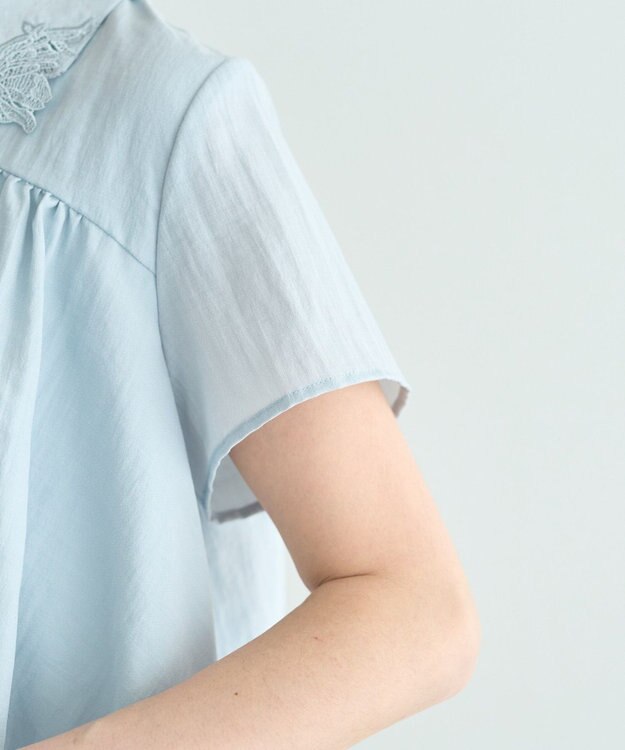 YECCA VECCA 刺繍カラーバルーンヘムブラウス Sax