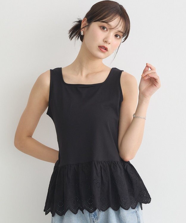 earth music&ecology コットンレースヘムインナー Black