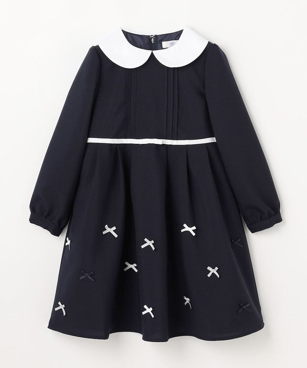 ANY KIDS 襟付き リボン 長袖ワンピース ネイビー