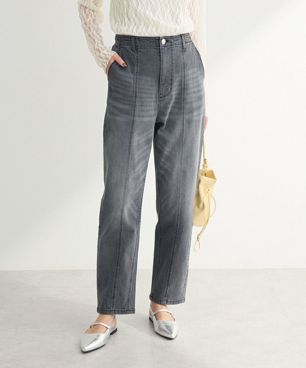 Green Parks ＧＵＭストレッチパネル切り替えデニムパンツ Black