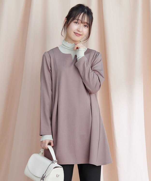 Tiaclasse 【洗える】キーネックバックツイストポンチチュニックブラウス ピンクモカ