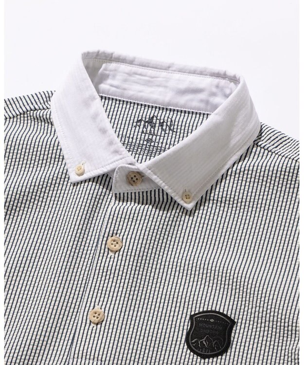 JOSEPH ABBOUD MOUNTAIN 【吸水速乾・釦ダウン・男女兼用】メッシュストライプサッカーポロシャツ ブルー系1