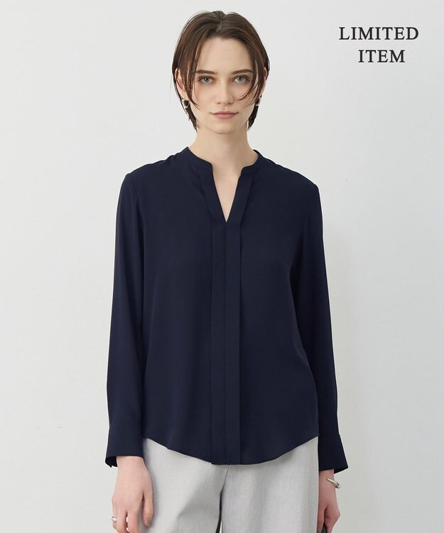 ICB 【新色追加・WEB限定】BackSatinAmunzen キーネックブラウス ネイビー