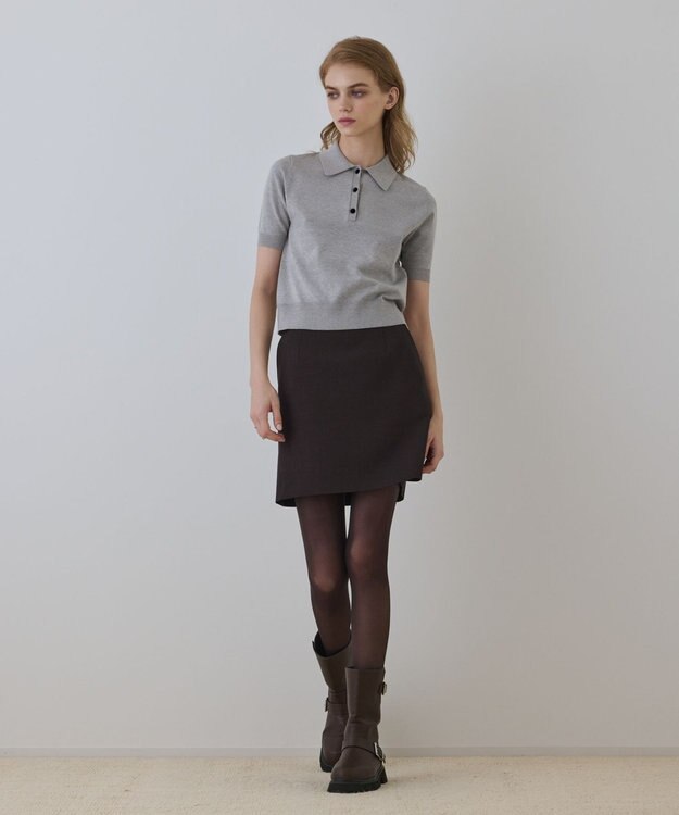 GRACE CONTINENTAL バイカラーポロニットトップ グレー