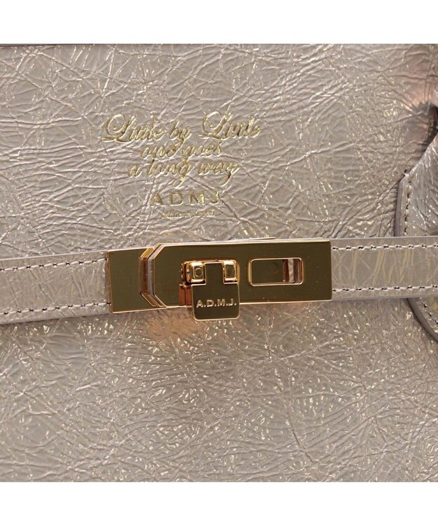 A.D.M.J. 【牛革】クラックメタル/イタリアンレザー前金具付トートL プラチナ